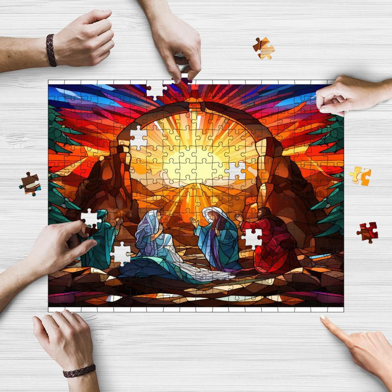 Rectangle Puzzles for All Ages – High-Quality, Durable, and Fun Jigsaw with Precision Laser-Cut Pieces | Stained Glass Art - Christmas Nativity Scene