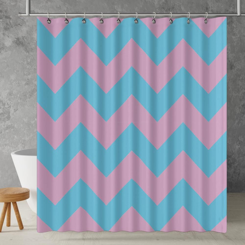 pink and blue chevron shower curtain close-up pattern