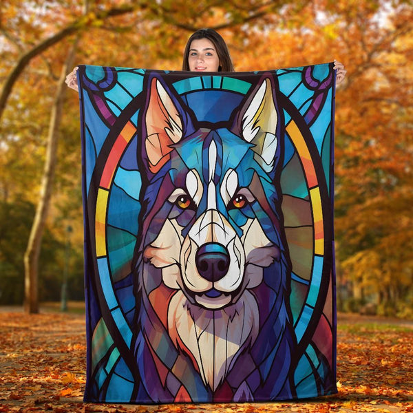Fleece Blanket - Stained Glass Dog - Husky