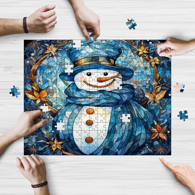 Rectangle Puzzles for All Ages – High-Quality, Durable, and Fun Jigsaw with Precision Laser-Cut Pieces | Stained Glass Art - Christmas Snowman