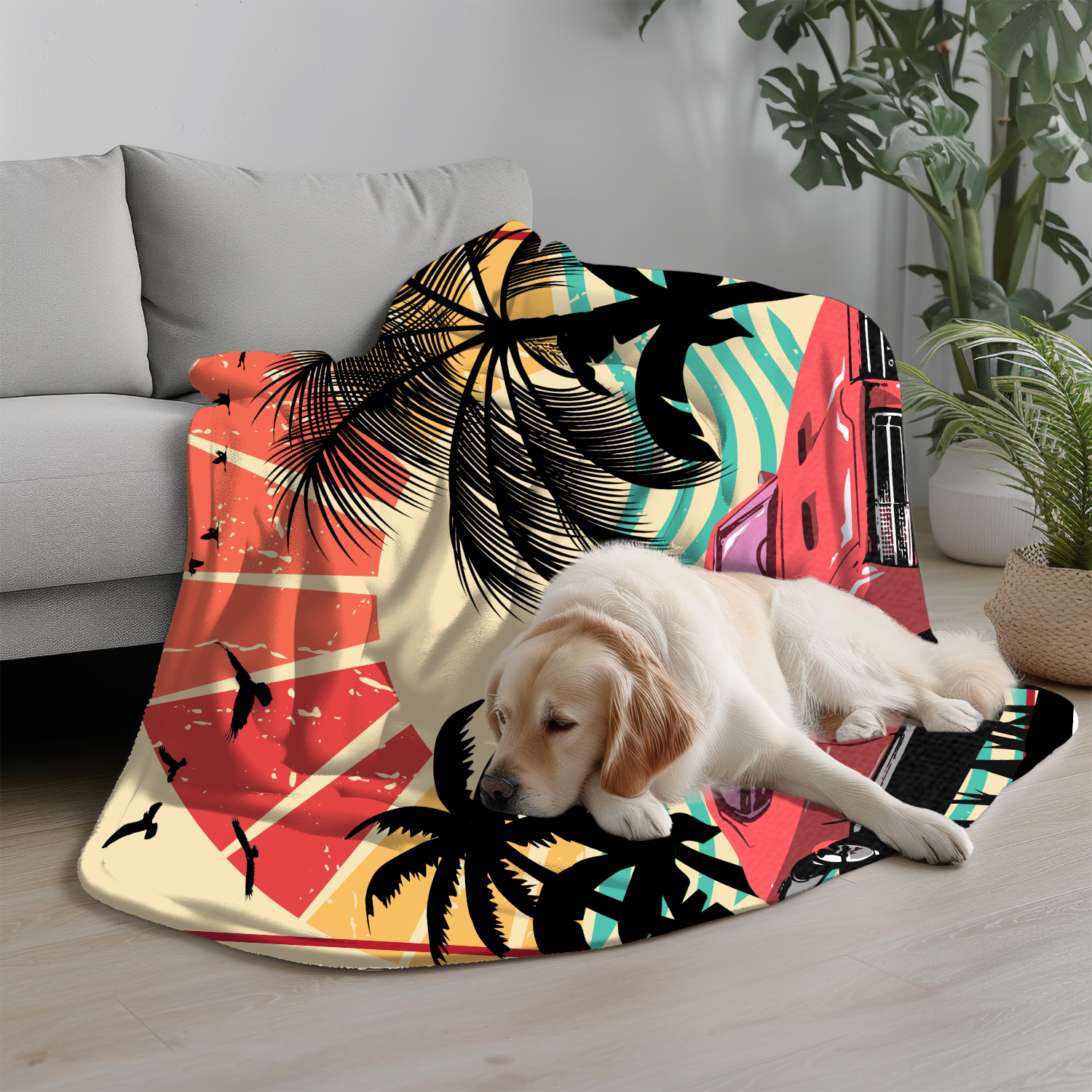 Grandparent day gift for Gramps | Cozy Sherpa Fleece Blanket for Pawpaw | Cool gift for Grandpa who has everything | Sunset Vintage Car