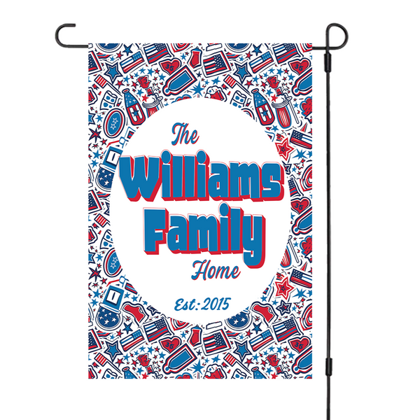 Custom Patriotic House Flag: Personalized Family Last Name Est. Year Garden Sign - UV Resistant Polyester, Double Sided- Various Sizes - Outdoor Decoration
