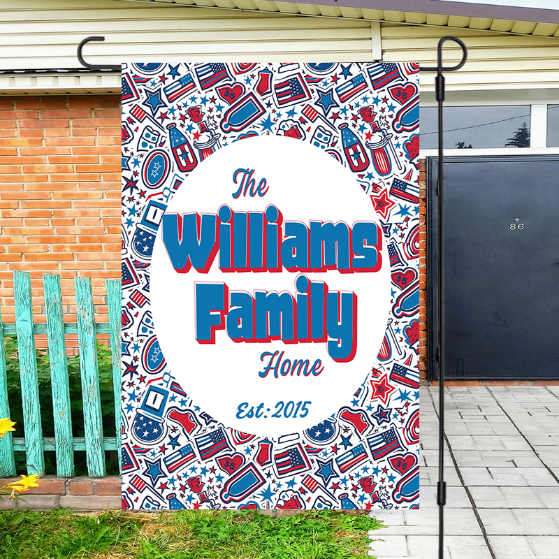 Custom Patriotic House Flag: Personalized Family Last Name Est. Year Garden Sign - UV Resistant Polyester, Double Sided- Various Sizes - Outdoor Decoration