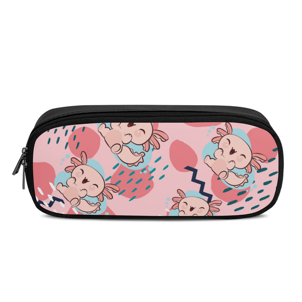 Kids Axolotl Print School Pencil Case. Back to School Supplies. PU Leather pencil pouch for Kids, Tweens, & Teens