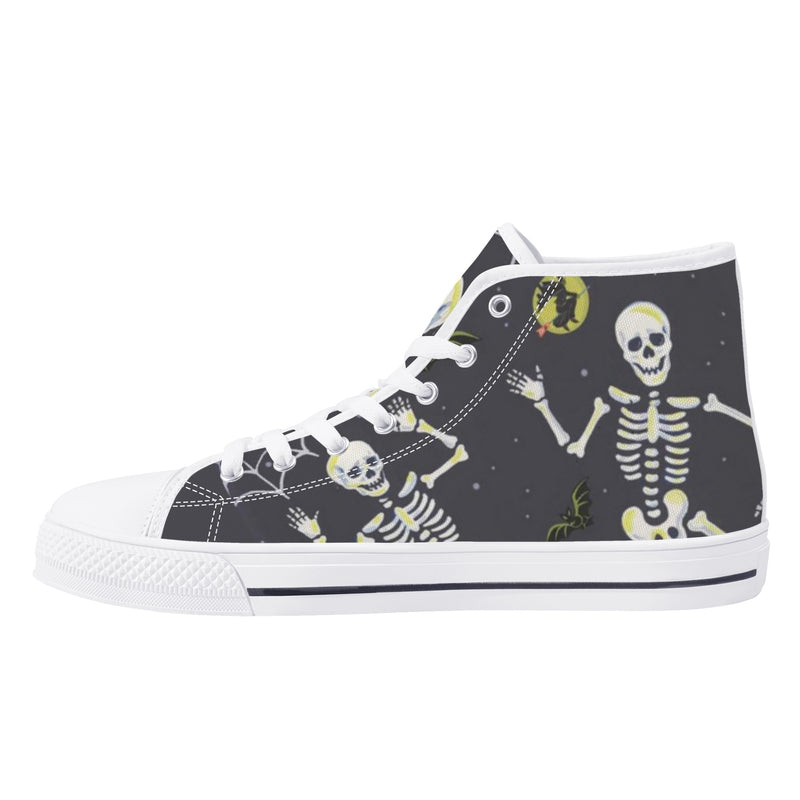 High Top Canvas Sneakers | Printed Tongue | Halloween themed Goth shoes | Spooky season | Dancing Skeletons