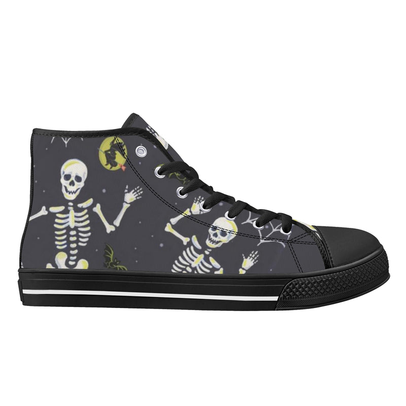 High Top Canvas Sneakers | Printed Tongue | Halloween themed Goth shoes | Spooky season | Dancing Skeletons