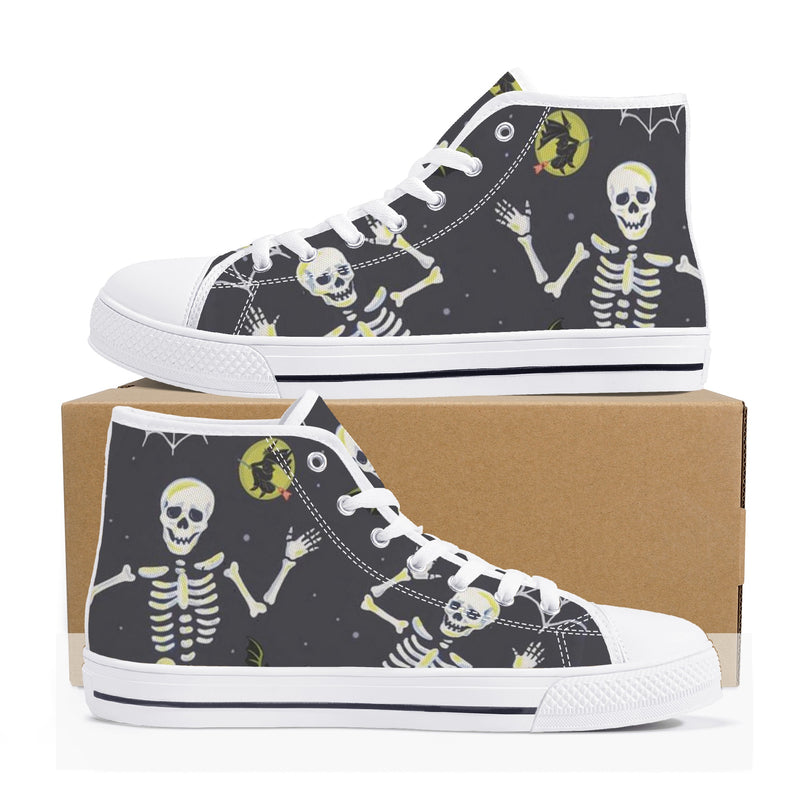 High Top Canvas Sneakers | Printed Tongue | Halloween themed Goth shoes | Spooky season | Dancing Skeletons