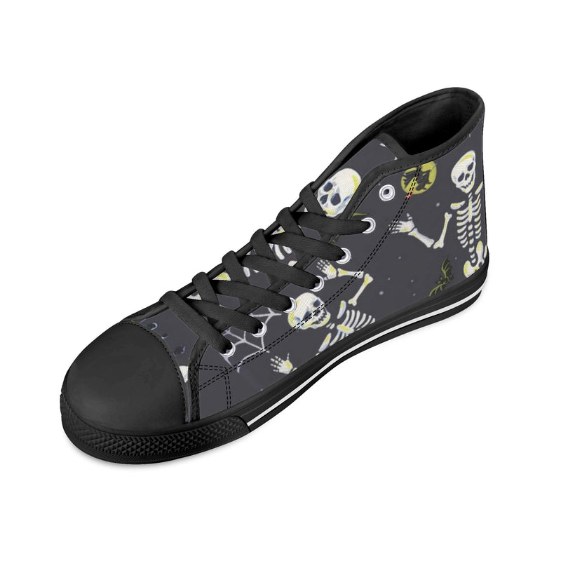 High Top Canvas Sneakers | Printed Tongue | Halloween themed Goth shoes | Spooky season | Dancing Skeletons