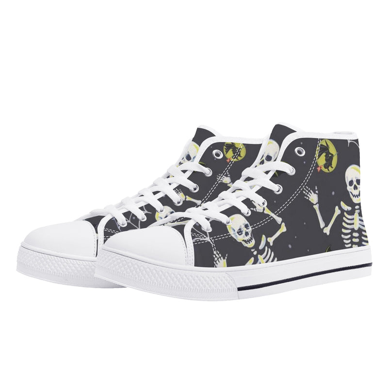 High Top Canvas Sneakers | Printed Tongue | Halloween themed Goth shoes | Spooky season | Dancing Skeletons