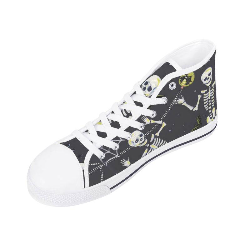 High Top Canvas Sneakers | Printed Tongue | Halloween themed Goth shoes | Spooky season | Dancing Skeletons