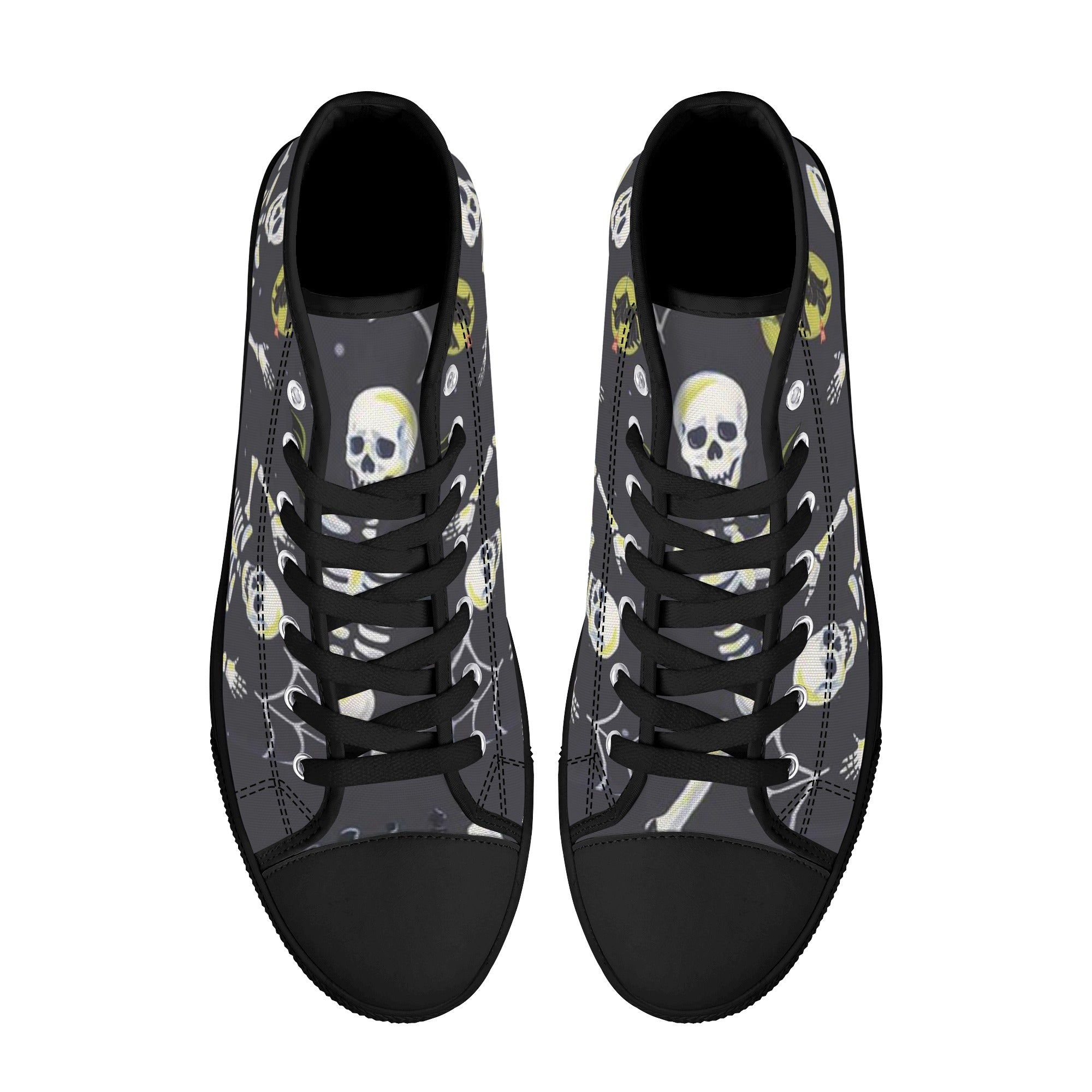 High Top Canvas Sneakers | Printed Tongue | Halloween themed Goth shoes | Spooky season | Dancing Skeletons