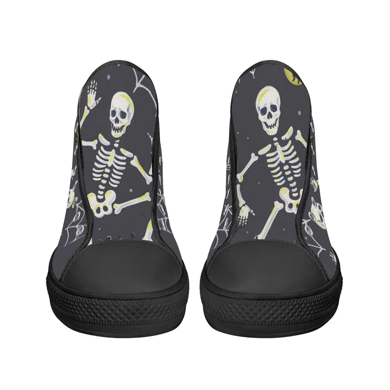 High Top Canvas Sneakers | Printed Tongue | Halloween themed Goth shoes | Spooky season | Dancing Skeletons