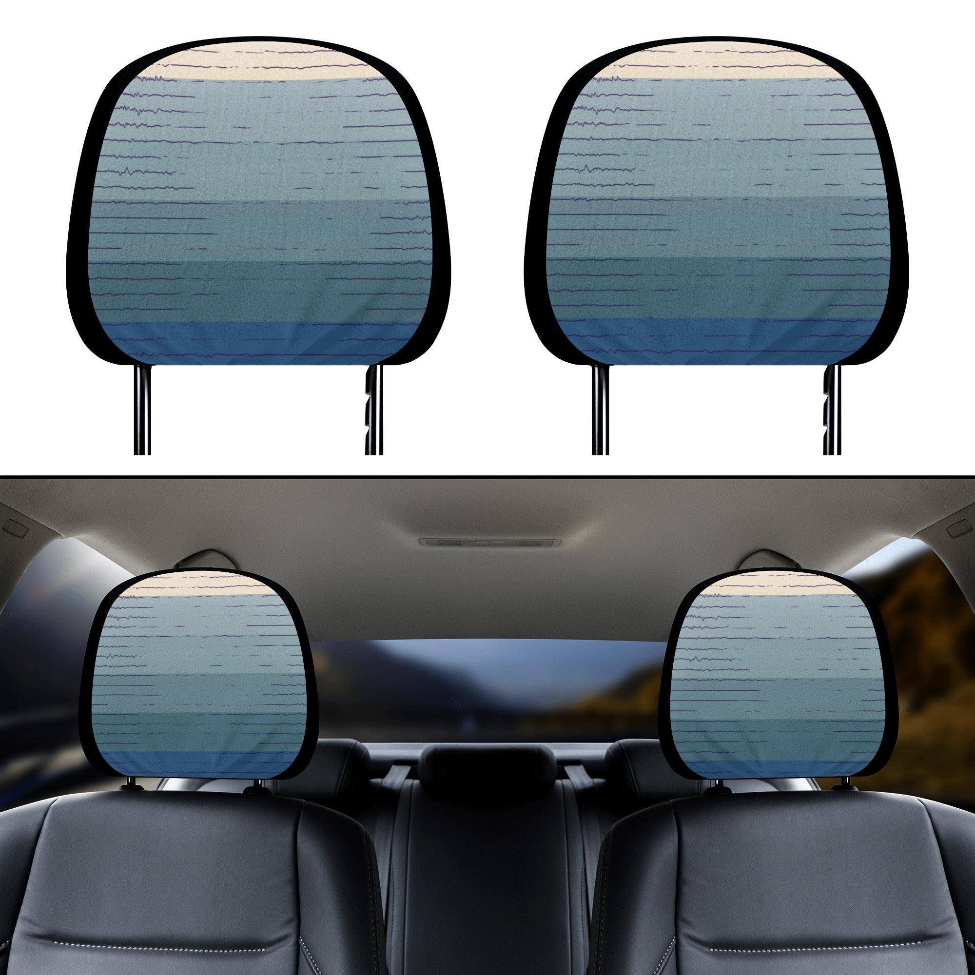 Headrest Cover for Cars | Universal fit | Trendy Designs on Auto Headrest slipcover - Blue Rainbow Sunset