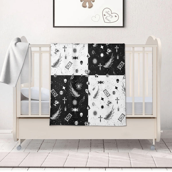 Gothic Flannel Kids' Blanket - Cozy, Mysterious, and Breathable Throw -Halloween Checkered Black and White blanket for kids