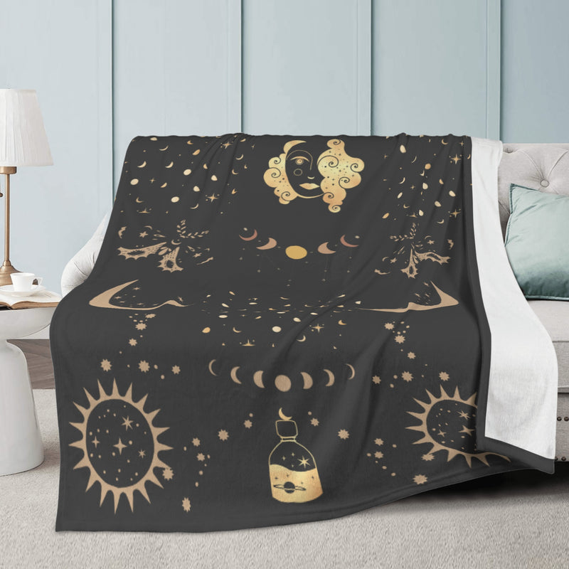 Gothic Boho Dark Academia Plush Fleece Blankets | Starry God Goth Home decor