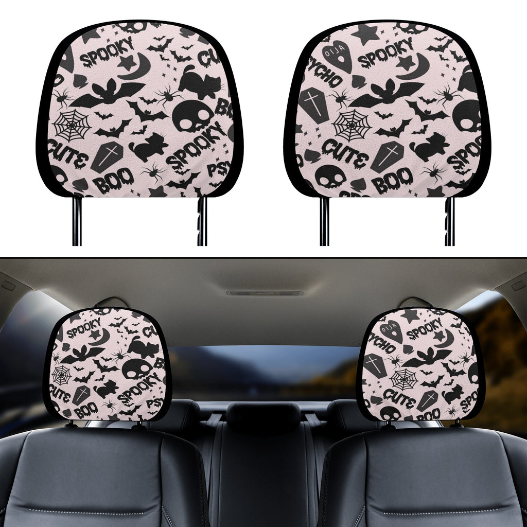 Headrest Cover for Cars | Universal fit | Trendy Designs on Auto Headrest slipcover - Halloween Spooky Boo