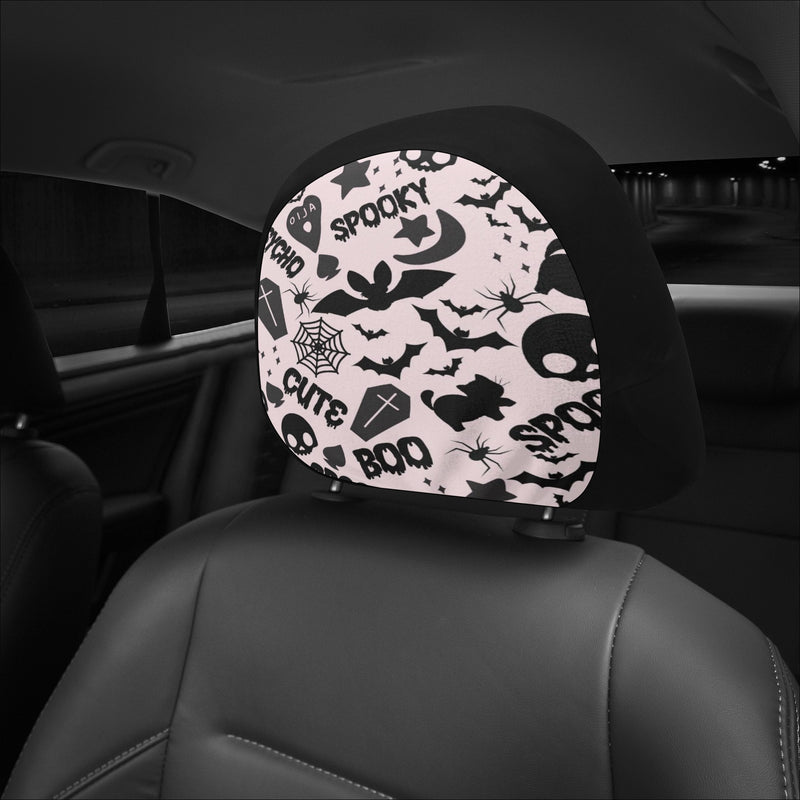 Headrest Cover for Cars | Universal fit | Trendy Designs on Auto Headrest slipcover - Halloween Spooky Boo