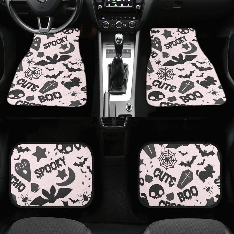 Car Floor Mats | Set of 4 | Universal size | All Weather proof | Affordable | Washable- Pastel Goth Spooky Boo