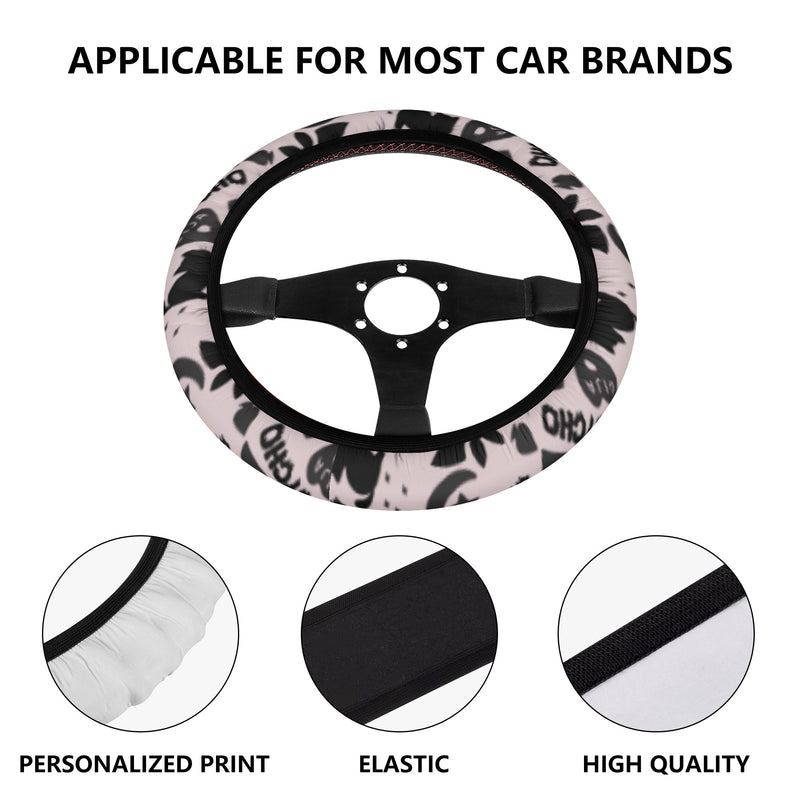 Car Accessories | Steering Wheel Cover | Universal Snug Fit | Wheel Wrap/Protector | Halloween-themed-Spooky Boo