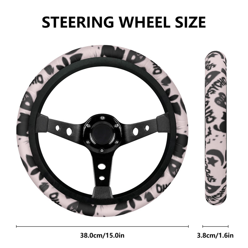 Car Accessories | Steering Wheel Cover | Universal Snug Fit | Wheel Wrap/Protector | Halloween-themed-Spooky Boo