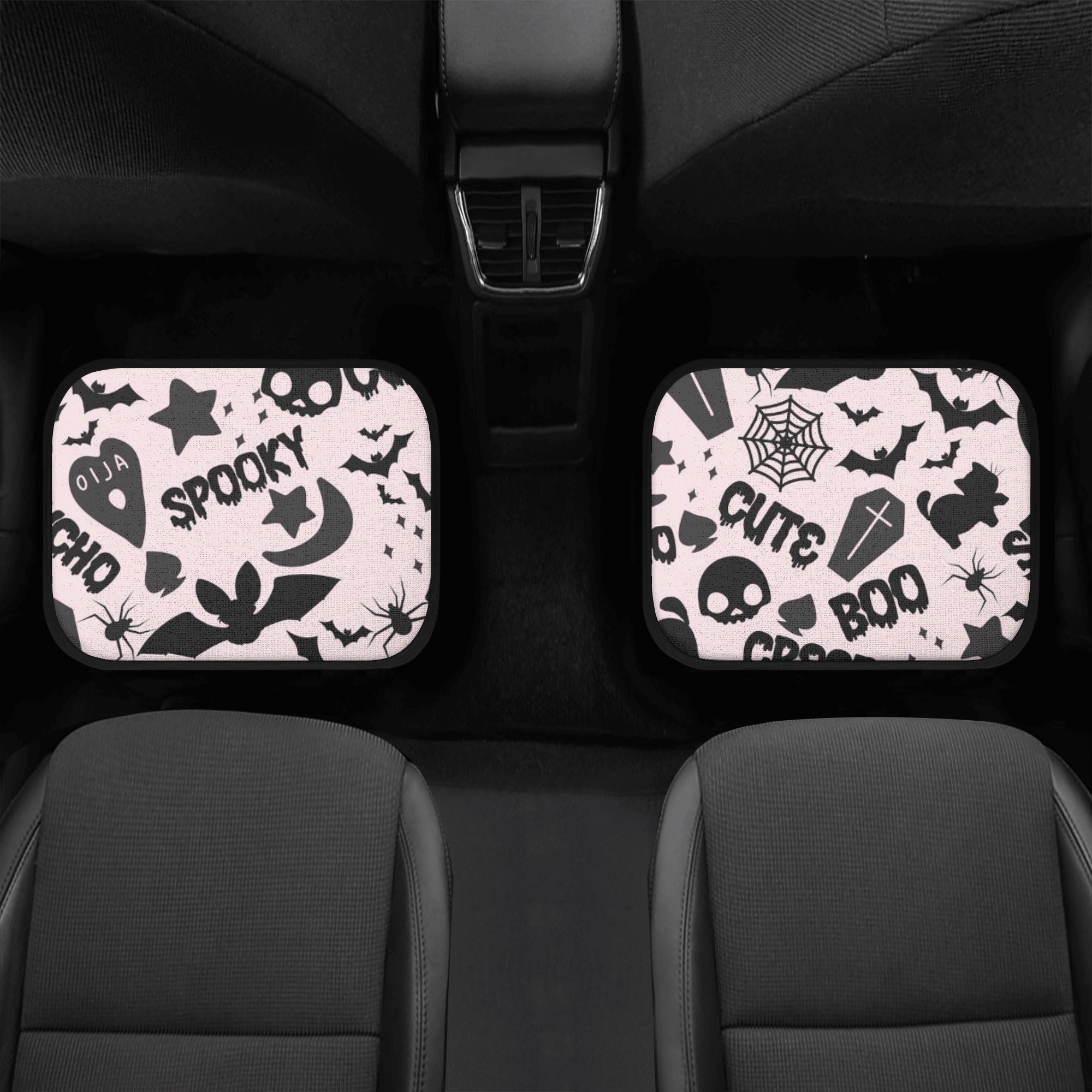 Car Floor Mats | Set of 4 | Universal size | All Weather proof | Affordable | Washable- Pastel Goth Spooky Boo