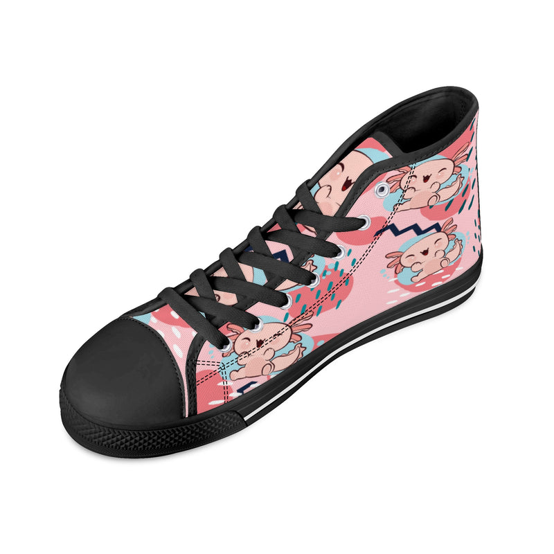 High Top Canvas Sneakers | Printed Tongue | Pink Cute Axolotl Shoes | Cute Hi Tops