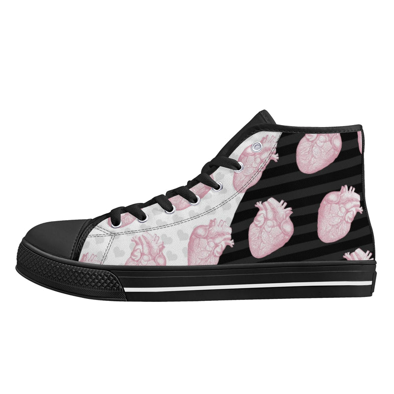 Mismatch Pastel Goth Canvas High Tops | Unisex Halloween Boots | Creepy Scary Skull-Spooky Hearts