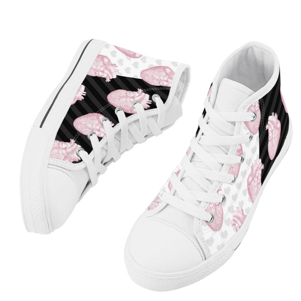 Skate shoe | High Top Canvas Sneakers | Skateboarding Mismatched shoes for Kids | Halloween Pastel Goth Hearts