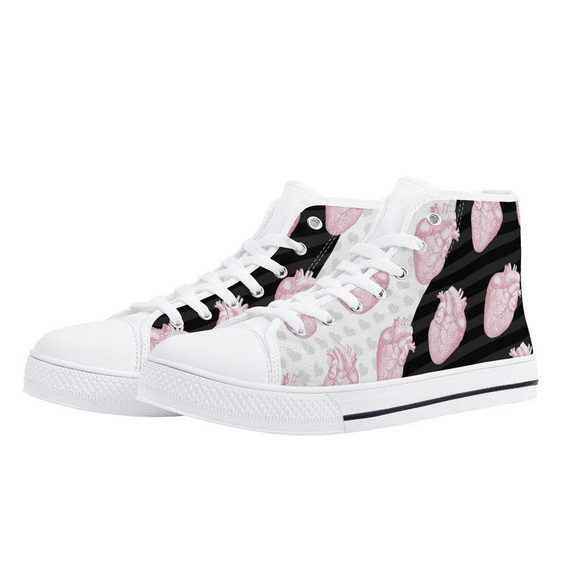 Mismatch Pastel Goth Canvas High Tops | Unisex Halloween Boots | Creepy Scary Skull-Spooky Hearts