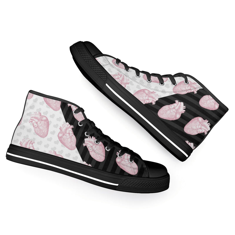 Mismatch Pastel Goth Canvas High Tops | Unisex Halloween Boots | Creepy Scary Skull-Spooky Hearts