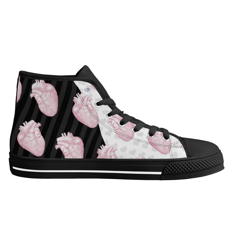 Mismatch Pastel Goth Canvas High Tops | Unisex Halloween Boots | Creepy Scary Skull-Spooky Hearts