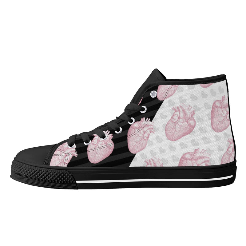 Mismatch Pastel Goth Canvas High Tops | Unisex Halloween Boots | Creepy Scary Skull-Spooky Hearts