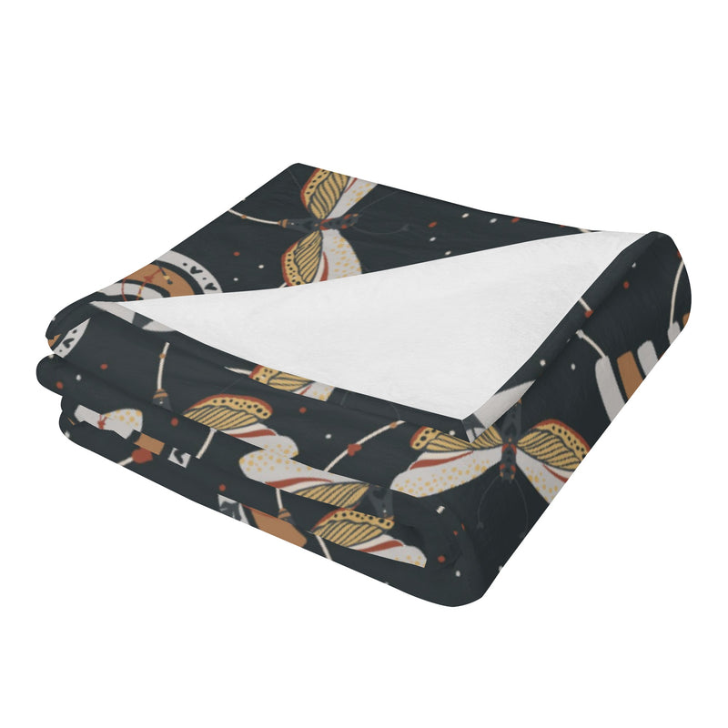 Stay Warm and Stylish: Flannel Blankets-Dark Academia Gothic style- Butterflies and Rainbows Wiccan Black cozy blanket