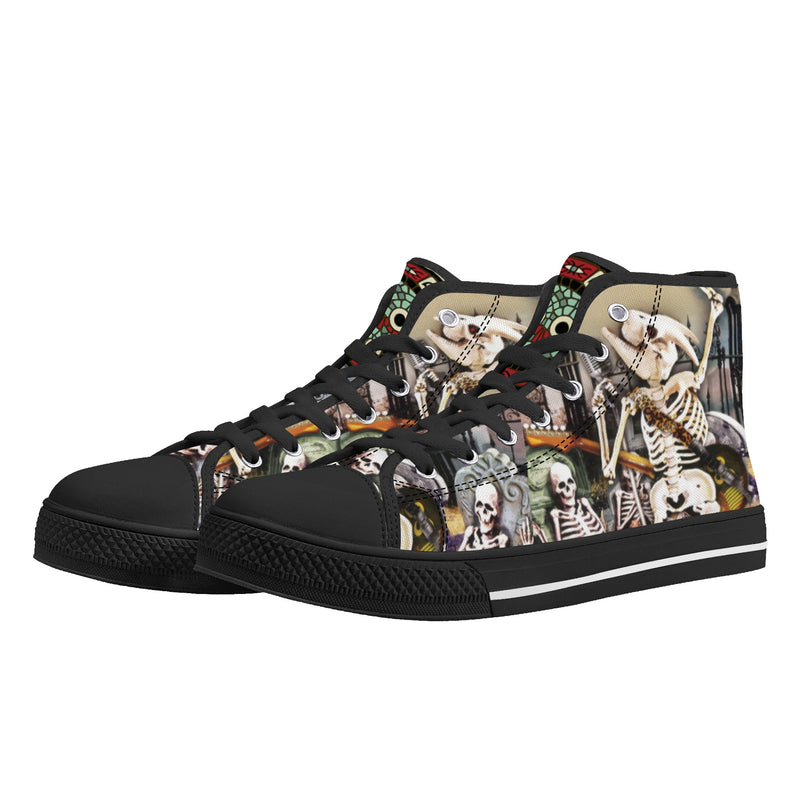 High Top Canvas Sneakers | Printed Tongue | Halloween themed Goth shoes | Spooky season Gift | Oingo Boingo style