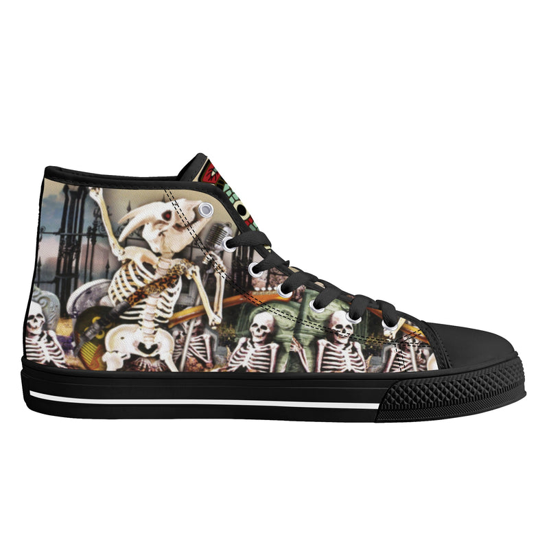 High Top Canvas Sneakers | Printed Tongue | Halloween themed Goth shoes | Spooky season Gift | Oingo Boingo style