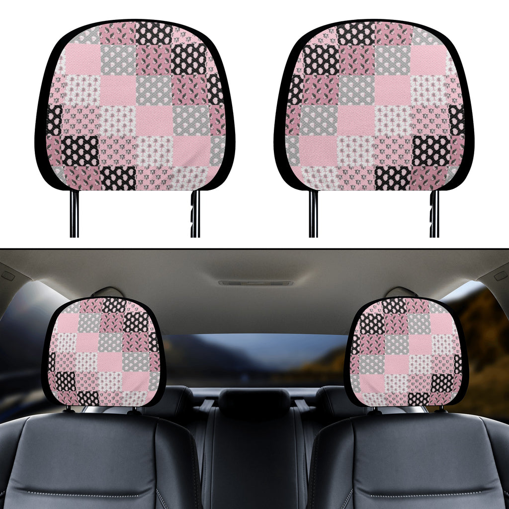 Headrest Cover for Cars | Universal fit | Trendy Designs on Auto Headrest slipcover - Pastel Goth Checkered