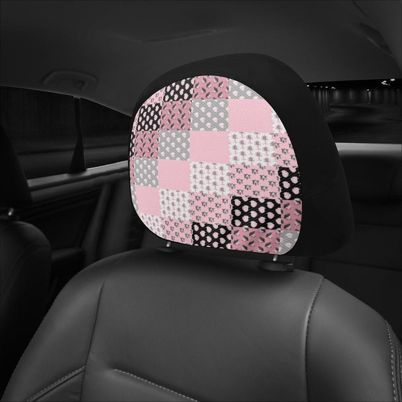 Headrest Cover for Cars | Universal fit | Trendy Designs on Auto Headrest slipcover - Pastel Goth Checkered