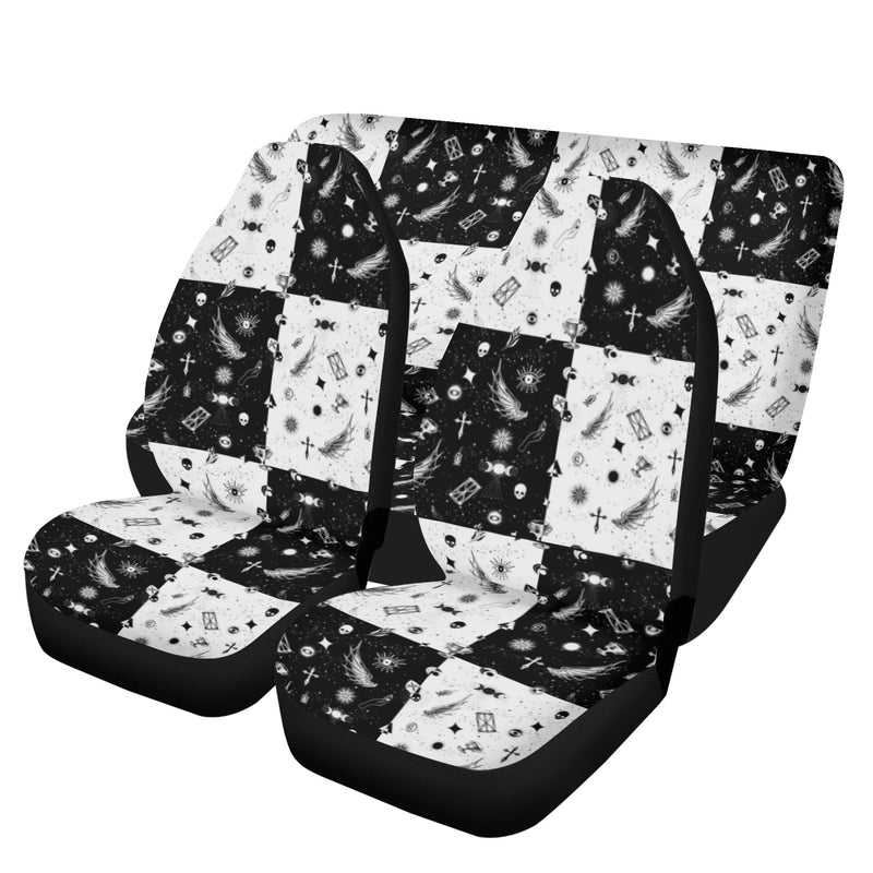 Car Accessories | Car Seat Covers for Front & Back | Cool Fitted Sweat Protector | Vehicle Interiors Upholstery | Monochrome Checkered