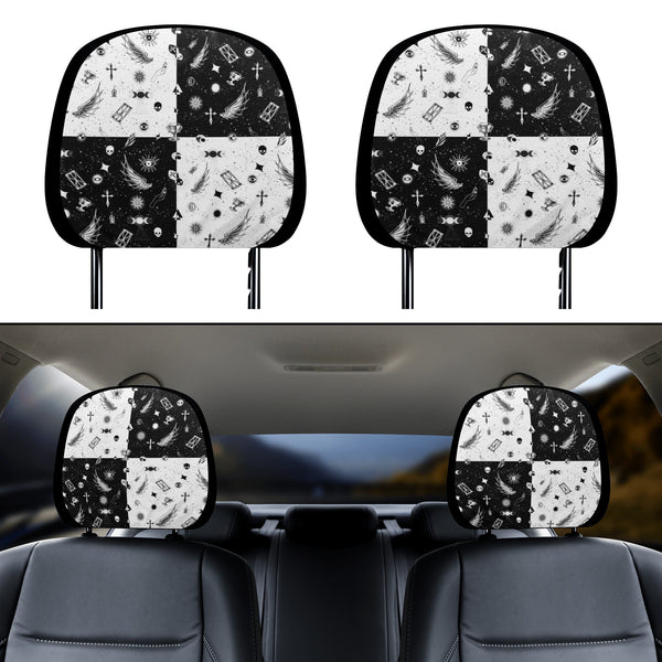 Headrest Cover for Cars | Universal fit | Trendy Designs on Auto Headrest slipcover - Monochrome Checkered