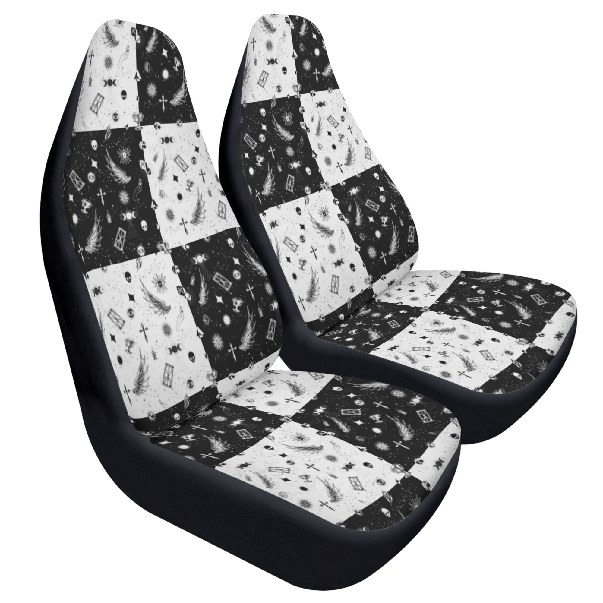 Car Accessories | Car Seat Covers for Front | Set of 2 | Sweat Protector | Vehicle Interiors–Monochrome Checkered