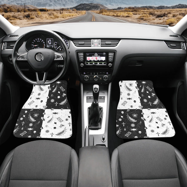Car Floor Mats | Set of 2 | Universal size | All Weather proof | Affordable | Washable-Monochrome Checkered