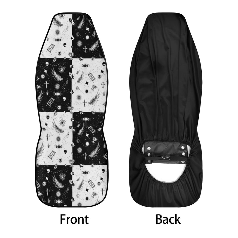 Car Accessories | Car Seat Covers for Front & Back | Cool Fitted Sweat Protector | Vehicle Interiors Upholstery | Monochrome Checkered