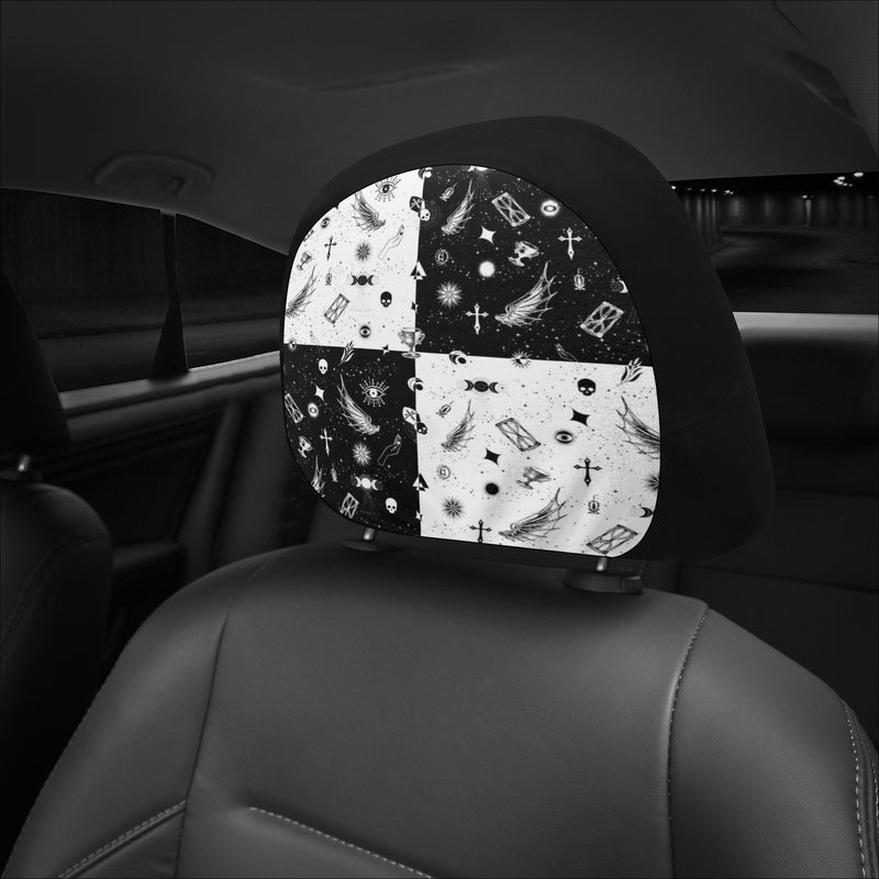 Headrest Cover for Cars | Universal fit | Trendy Designs on Auto Headrest slipcover - Monochrome Checkered