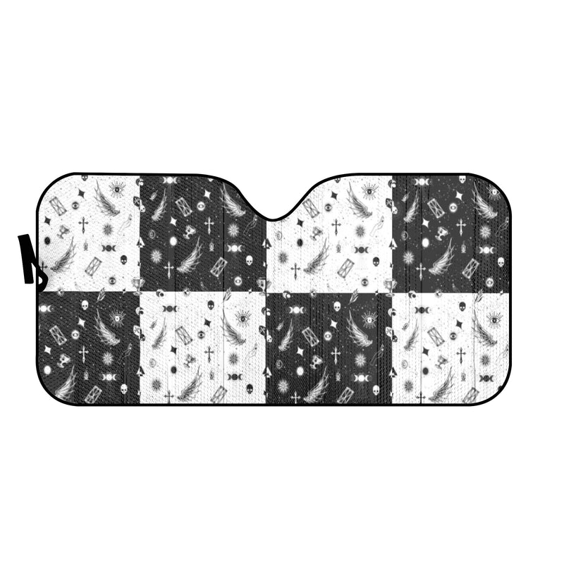 Car Decor | Pastel Goth Auto Sun Shade | Vehicle Windshield | Halloween Car Interiors | Monochrome Checkered