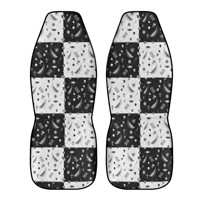 Car Accessories | Car Seat Covers for Front | Set of 2 | Sweat Protector | Vehicle Interiors–Monochrome Checkered