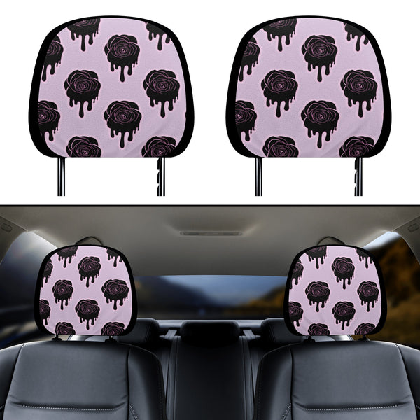 Headrest Cover for Cars | Universal fit | Trendy Designs on Auto Headrest slipcover - Halloween Black Roses