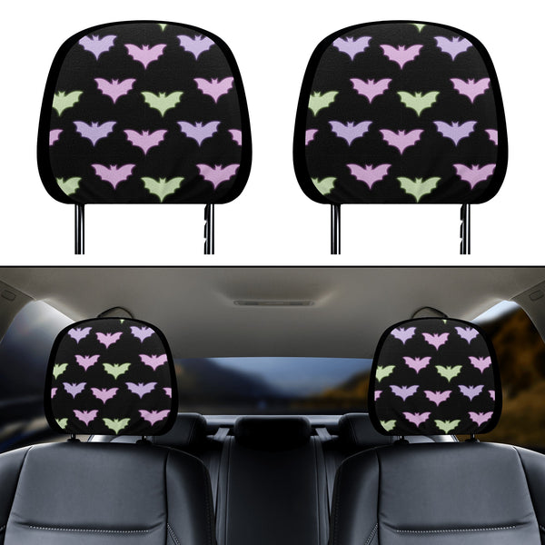 Headrest Cover for Cars | Universal fit | Trendy Designs on Auto Headrest slipcover - Pastel Goth Bats