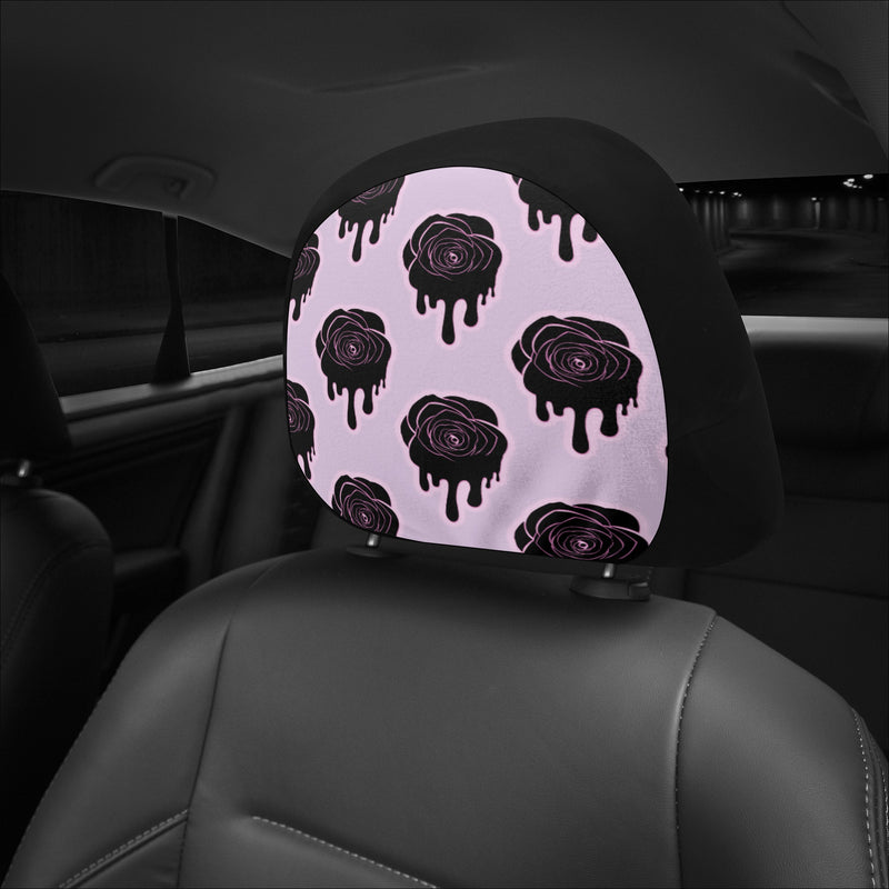 Headrest Cover for Cars | Universal fit | Trendy Designs on Auto Headrest slipcover - Halloween Black Roses