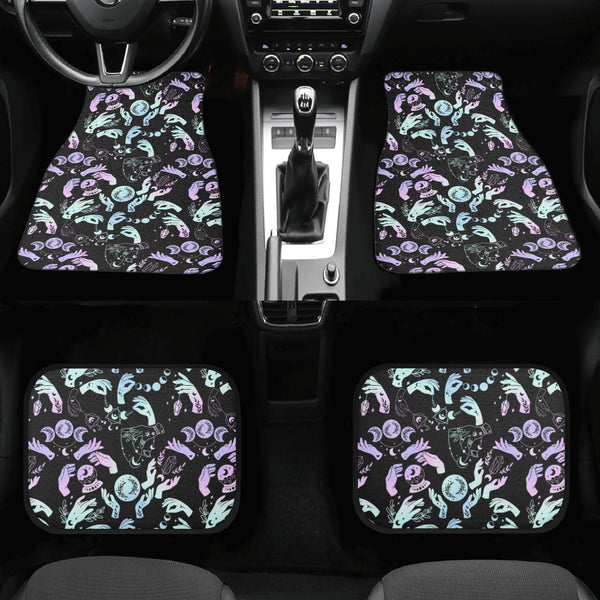Car Floor Mats | Set of 4 | Universal size | All Weather proof | Affordable | Washable- Pastel Goth Witchy Crystal Balls