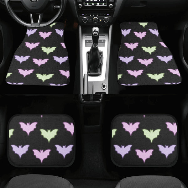Car Floor Mats | Set of 4 | Universal size | All Weather proof | Affordable | Washable- Pastel Goth Halloween Bats
